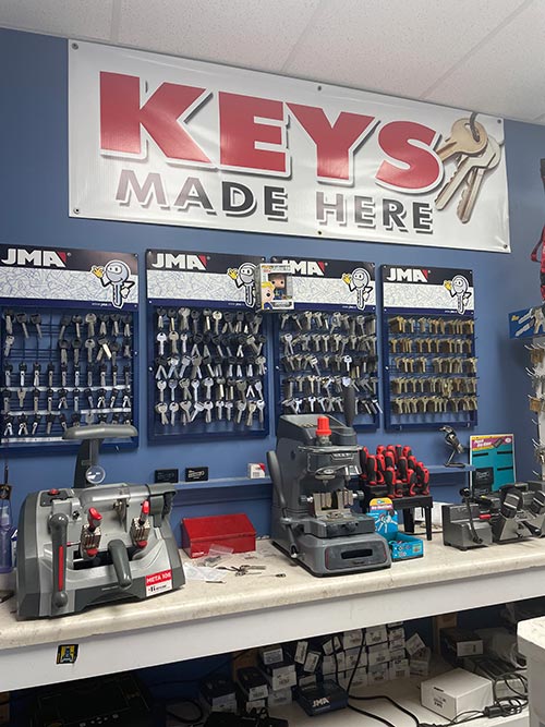 locksmith in Oak Park, IL, key cutters and key blanks in Omega Locksmith's shop, emergency locksmith service available