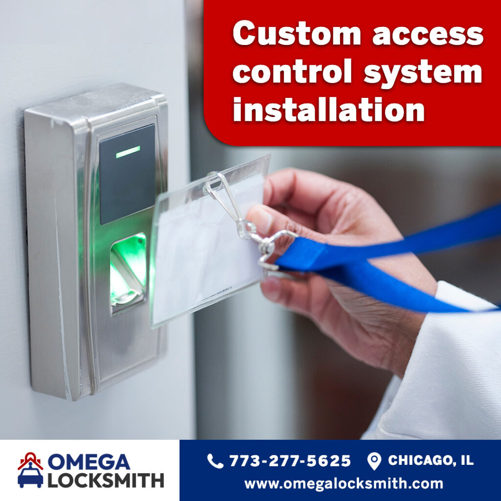 Commercial access-control hardware example from Omega Locksmith in Chicago