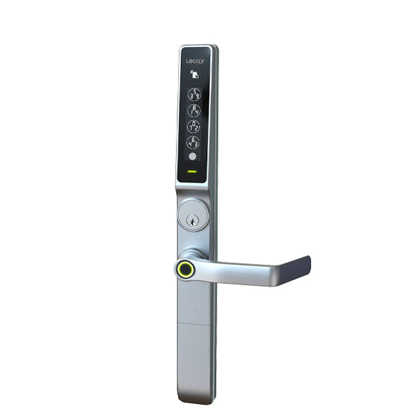Using the fingerprint reader on a Lockly Guard Defender commercial smart lock