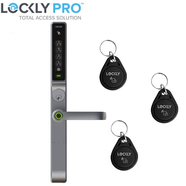 Close-up of Lockly Guard Defender touchscreen, fingerprint reader and backup key cylinder
