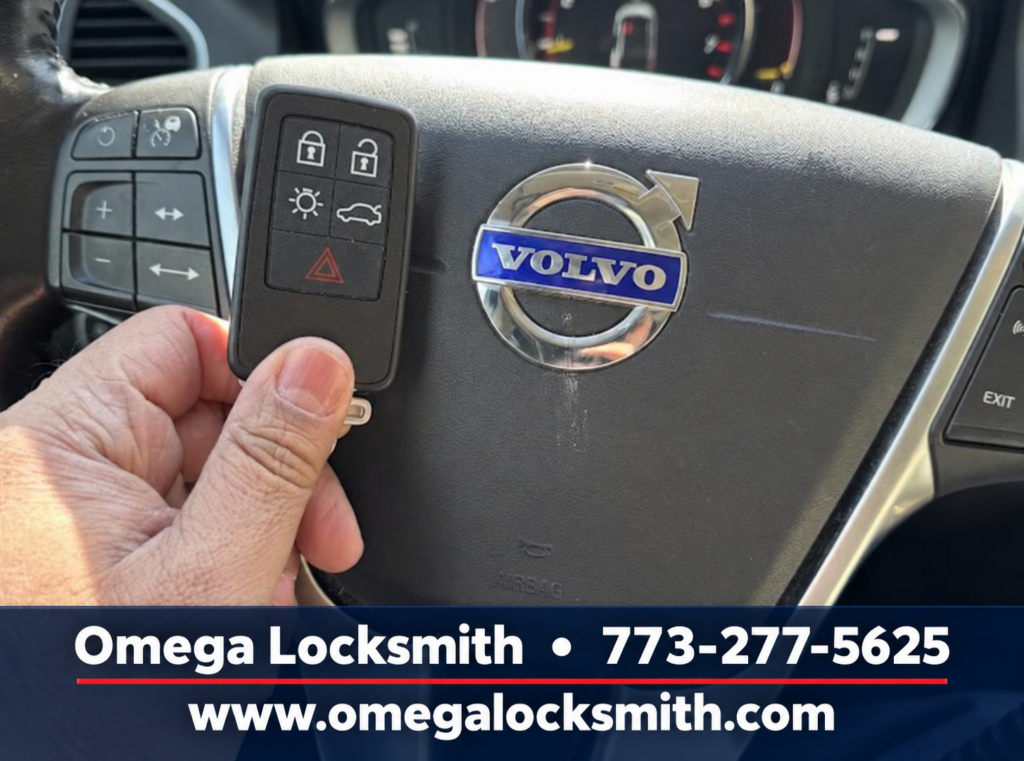 Omega Locksmith Volvo key replacement job completed in Chicago with programmed Volvo key