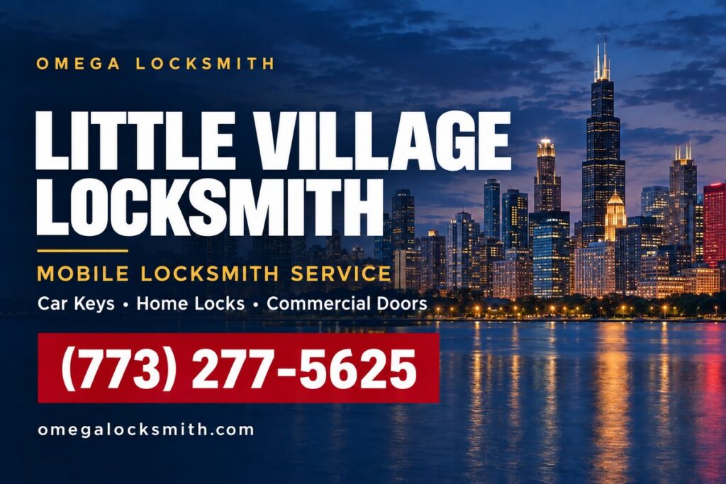 Omega Locksmith service-area card for Little Village, Chicago