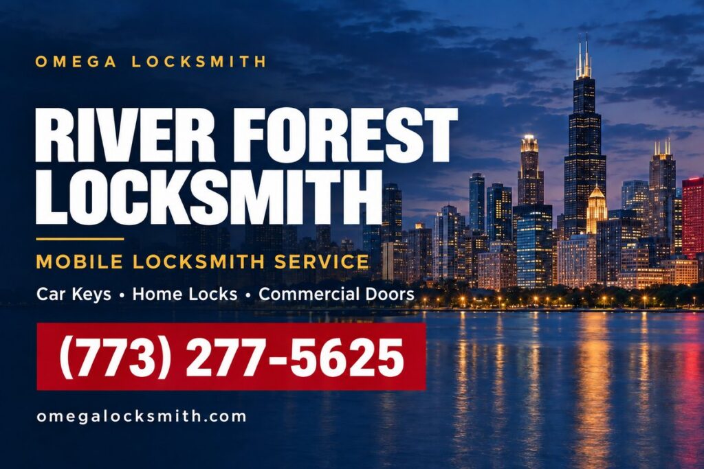 Omega Locksmith service-area card for River Forest, Illinois